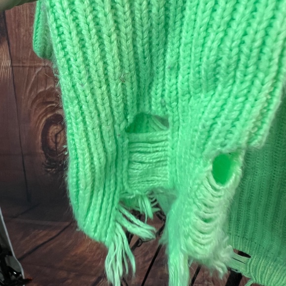Seduction sweater, ripped lime green. Can wear one off one shoulder. Size M - Picture 2 of 8